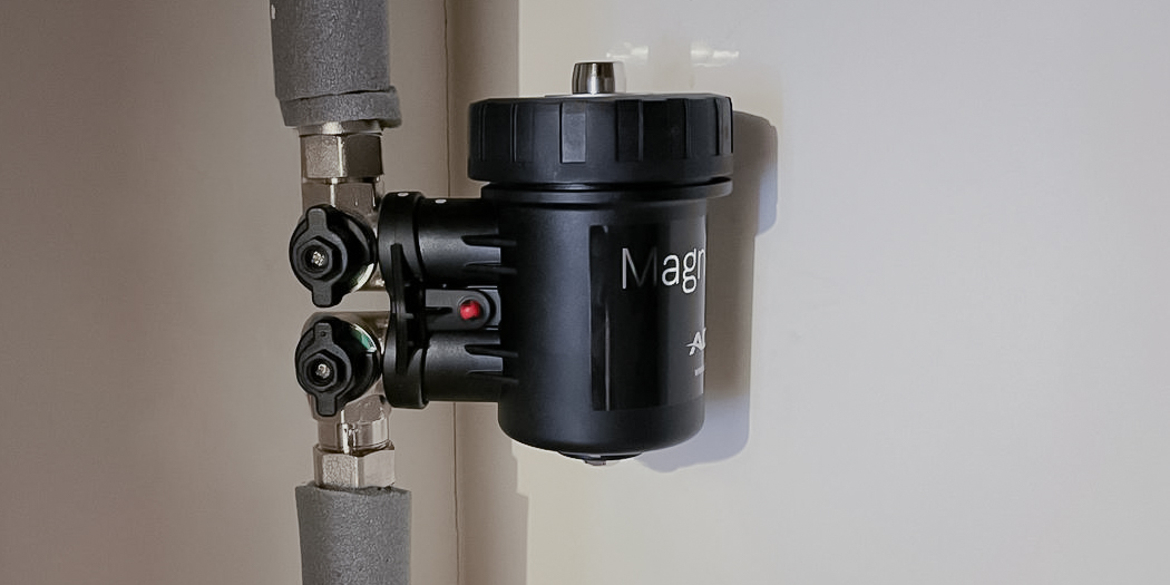 A magnetic system filter, added to a heating system to remove magnetic debris.
