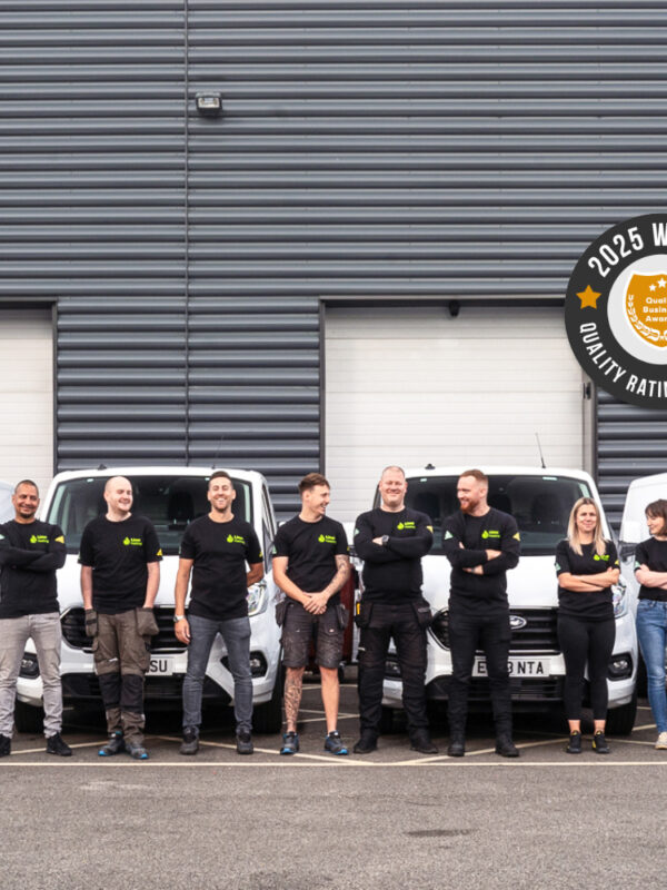 Lime Heating team with Quality Business Awards 2025 winner logo for plumbing Milton Keynes