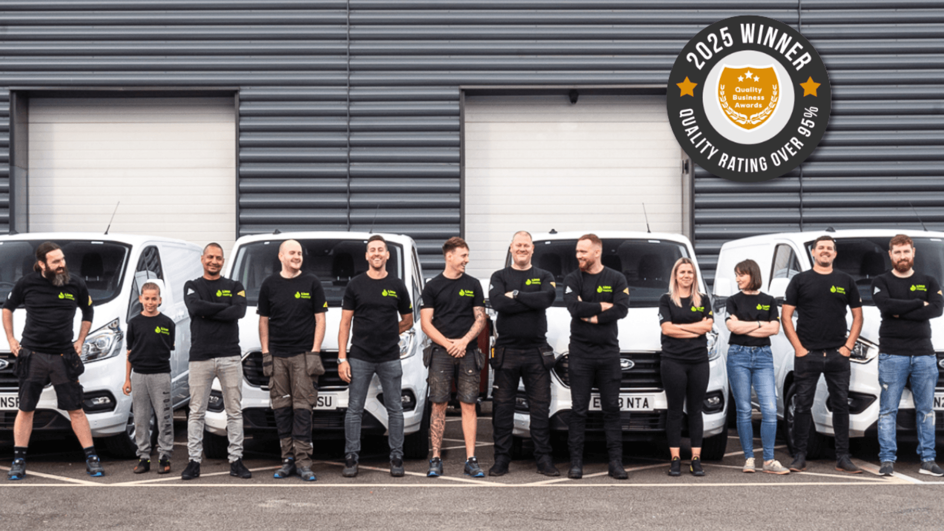 An image that features the Lime Heating team with the award sign