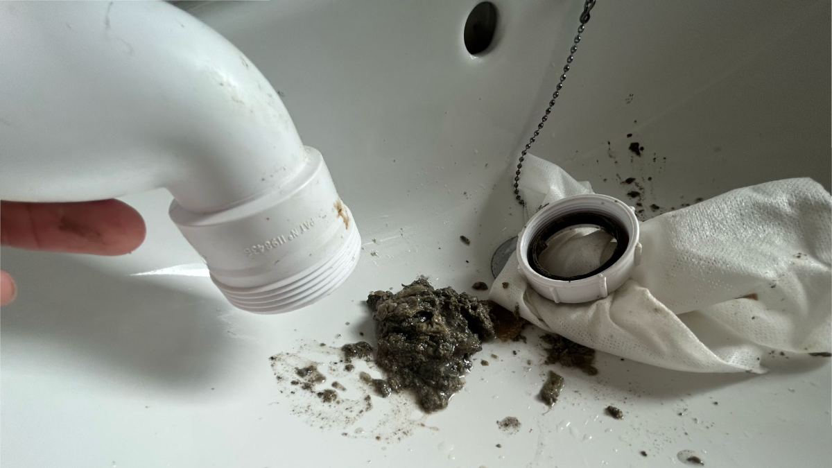 A blocked drain with a sink